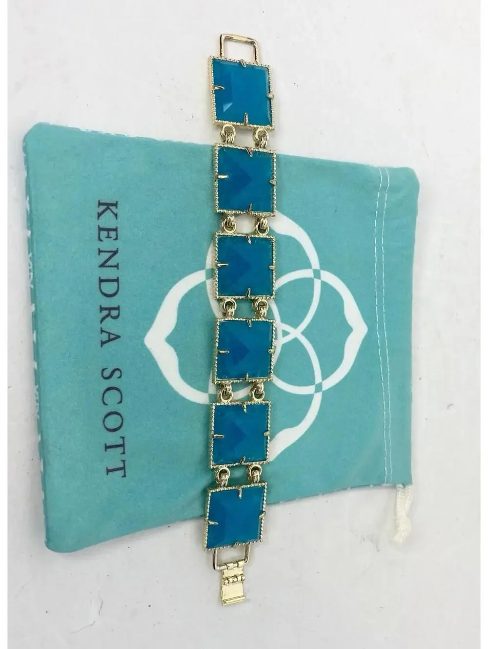 Retired Kendra Scott Savannah Azure Blue Bracelet In Gold Tone